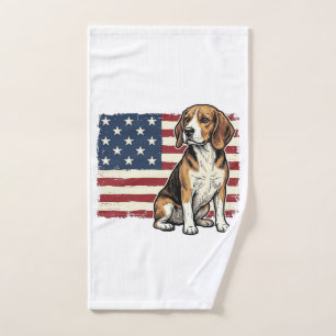 Vintage Beagle Patriotic Flag Dog Shirt Design_1 Hand Towel