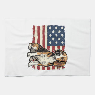 Vintage Beagle Patriotic Flag Dog Shirt Design_1 Tea Towel