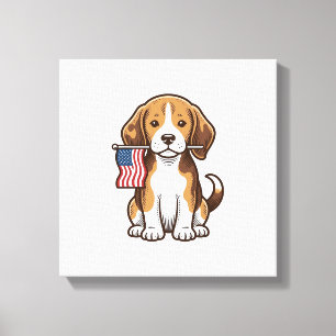 Vintage Beagle Puppy American Flag Shirt Design_1 Canvas Print