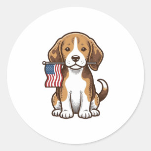 Vintage Beagle Puppy American Flag Shirt Design_1 Classic Round Sticker
