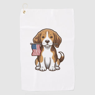 Vintage Beagle Puppy American Flag Shirt Design_1 Golf Towel