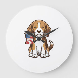 Vintage Beagle Puppy American Flag Shirt Design_1 Large Clock