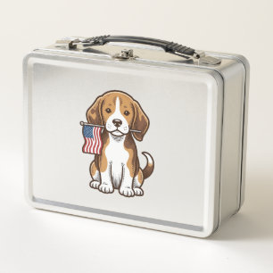 Vintage Beagle Puppy American Flag Shirt Design_1 Metal Lunch Box