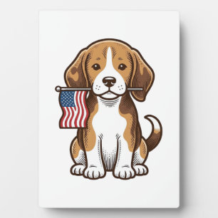 Vintage Beagle Puppy American Flag Shirt Design_1 Plaque