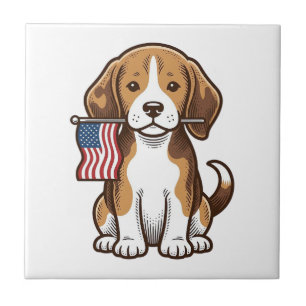 Vintage Beagle Puppy American Flag Shirt Design_1 Tile