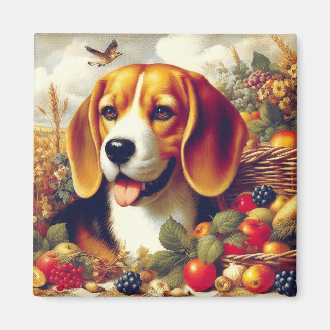 Vintage Beagle Puppy Painting Magnet (Front)