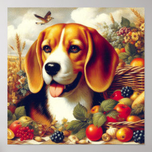 Vintage Beagle Puppy Painting Poster