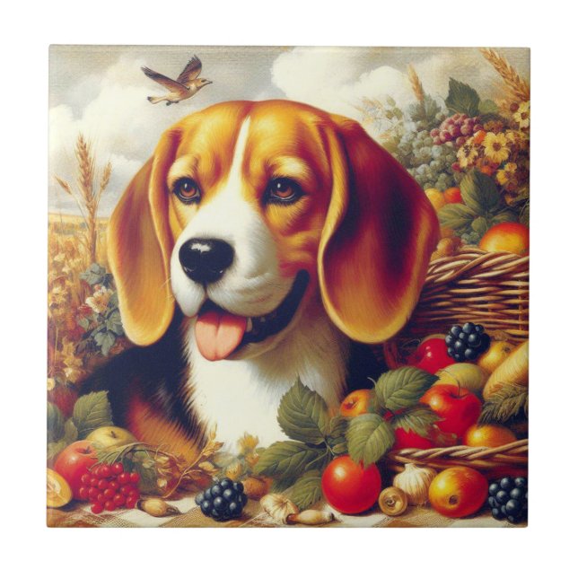 Vintage Beagle Puppy Painting Tile (Front)