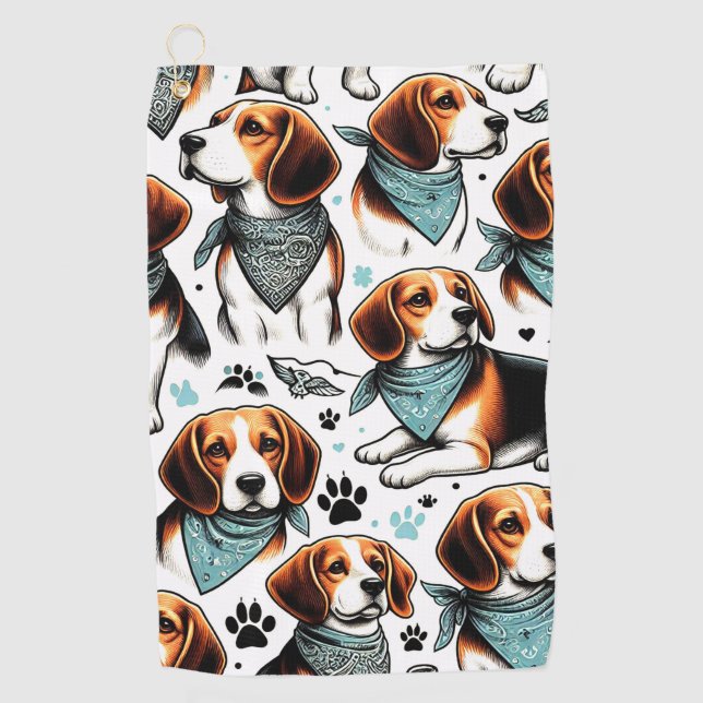 Vintage Beagle Puppy Seamless Golf Towel (Front)