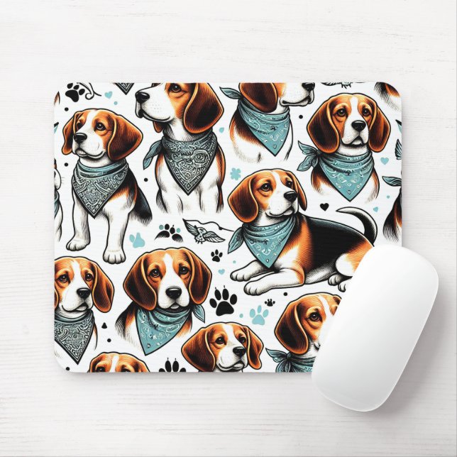 Vintage Beagle Puppy Seamless Mouse Mat (With Mouse)