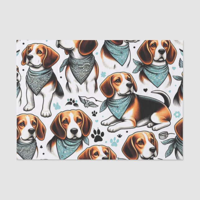 Vintage Beagle Puppy Seamless Tissue Paper (Front)