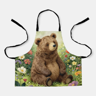 Vintage bear and butterflies in a garden apron