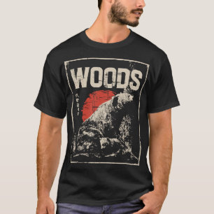 Vintage Bear and Cub in Forest Black Red White T-Shirt