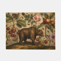 Vintage Bear and Orchard Botanical Oil Painting