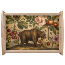 Vintage Bear and Orchard Botanical Oil Painting