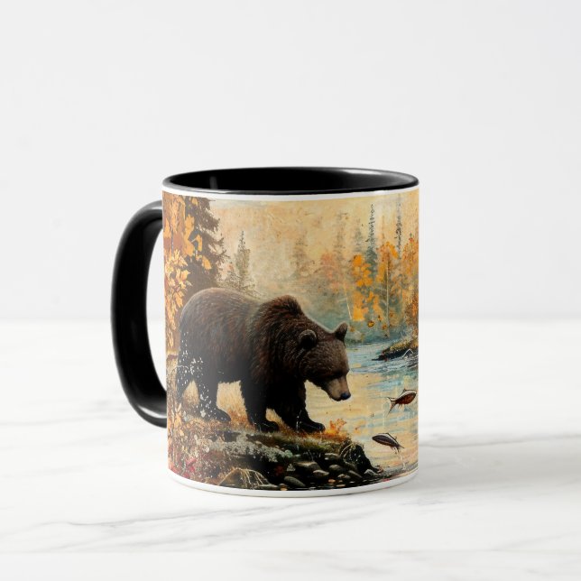 Vintage Bear at the Creek Autumn Foliage Mug (Front Left)