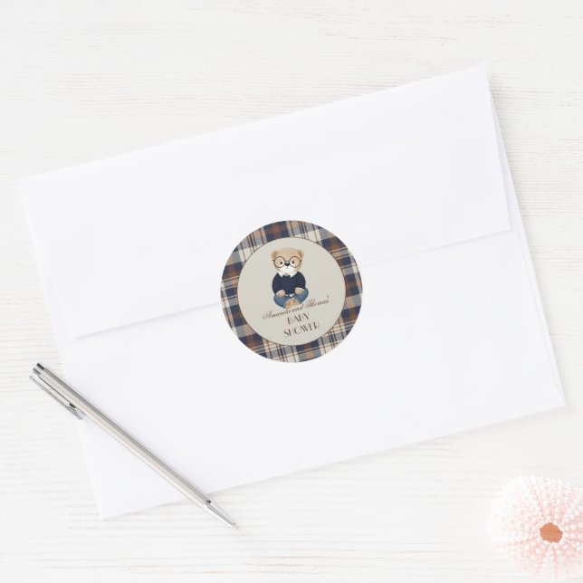 Vintage Bear Baby Shower  Classic Round Sticker (Envelope)