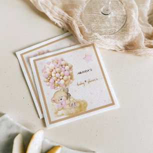 Vintage Bear Decor Baby Girl Shower Pink Napkin