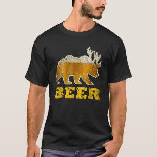 Vintage Bear Deer Funny Retro Drinking Beer T-Shirt