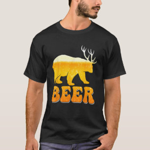 Vintage Bear Deer Hunting Beer Humour Dad Papa Bro T-Shirt