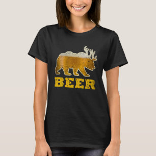 Vintage Bear Deer Retro Drinking Beer T-Shirt