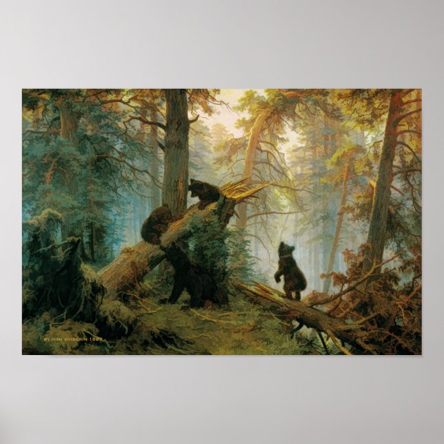 Vintage Bear Family in the Forest Poster (Front)