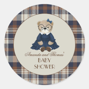 Vintage Bear Girl Baby Shower  Classic Round Sticker