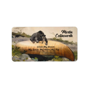 Vintage Bear on a Canoe Art Label
