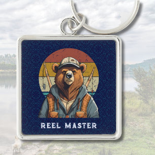 Vintage Bear Retirement Gifts for Fisherman Dad Key Ring