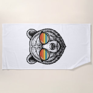 Vintage Bear Sunglasses Vector Graphic Design_1 Beach Towel