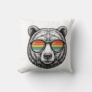 Vintage Bear Sunglasses Vector Graphic Design_1 Cushion