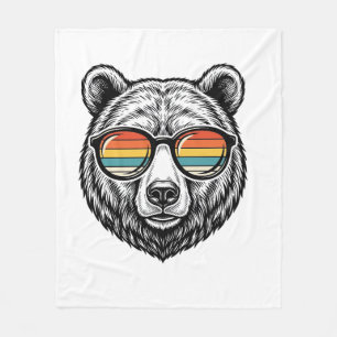 Vintage Bear Sunglasses Vector Graphic Design_1 Fleece Blanket