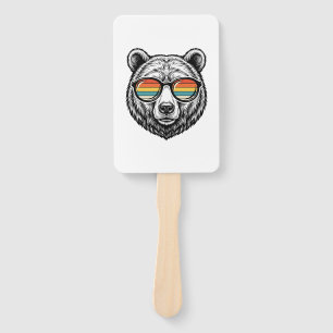 Vintage Bear Sunglasses Vector Graphic Design_1 Hand Fan