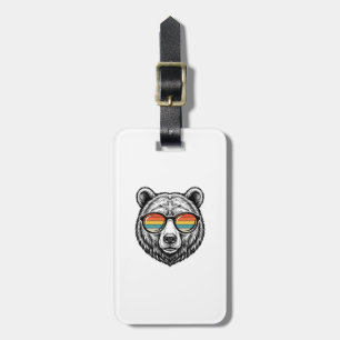 Vintage Bear Sunglasses Vector Graphic Design_1 Luggage Tag