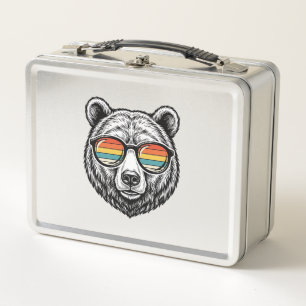 Vintage Bear Sunglasses Vector Graphic Design_1 Metal Lunch Box