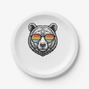 Vintage Bear Sunglasses Vector Graphic Design_1 Paper Plate