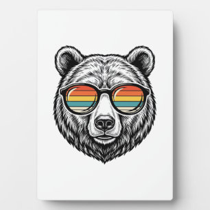 Vintage Bear Sunglasses Vector Graphic Design_1 Plaque