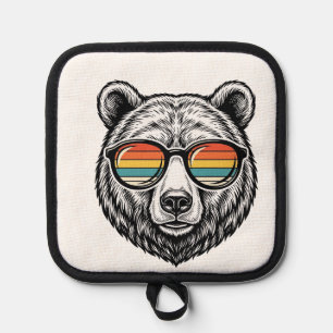 Vintage Bear Sunglasses Vector Graphic Design_1 Pot Holder
