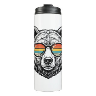 Vintage Bear Sunglasses Vector Graphic Design_1 Thermal Tumbler