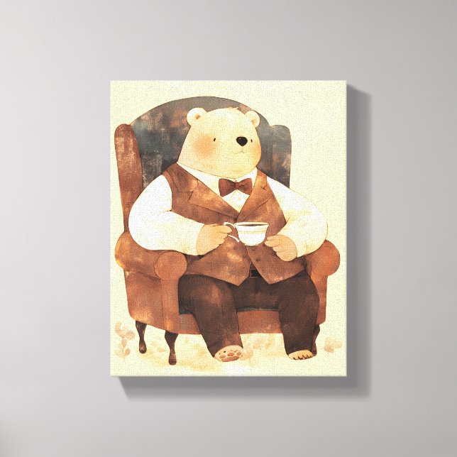 Vintage Bear Tea Time | Nursery Wall Art Print (Front)