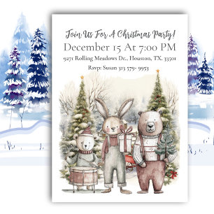 Vintage Bears And Rabbit Christmas Party Invitation