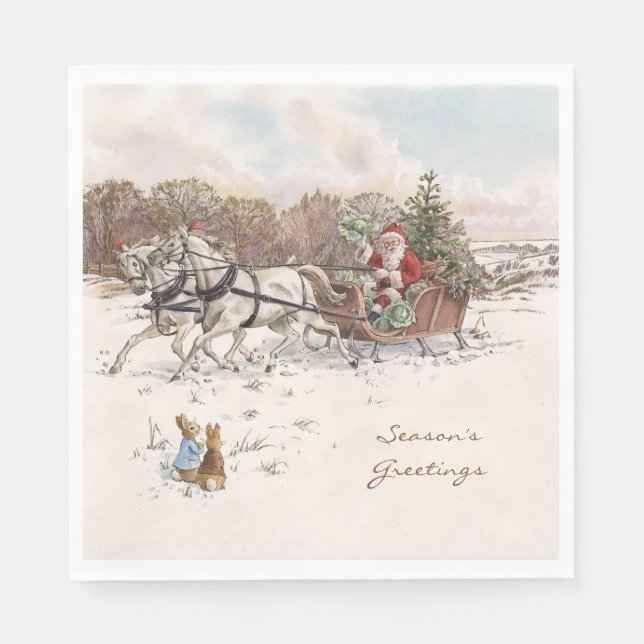 Vintage Beatrix Potter Christmas Greetings Holiday Napkin (Front)