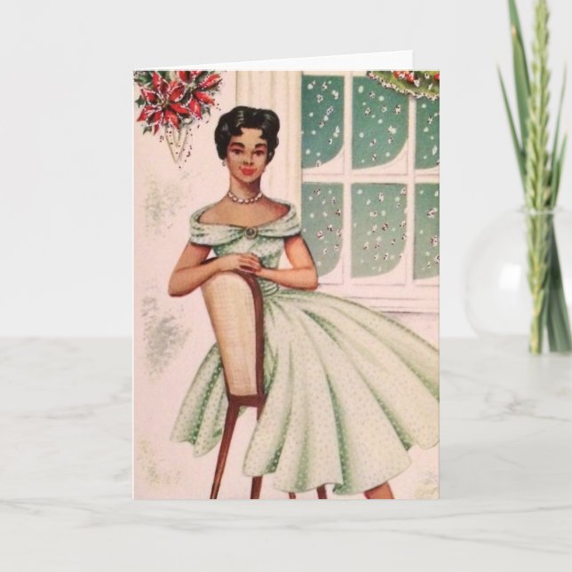 Vintage Beautiful African American Woman Holiday Card (Front)