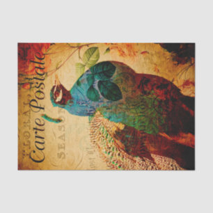 Vintage Beautiful Blue Peacock Floral French Tissue Paper