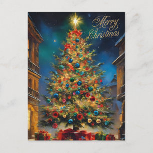 Vintage Beautiful Christmas Tree with Presents Holiday Postcard