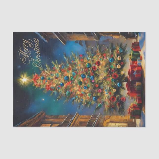 Vintage Beautiful Christmas Tree with Presents  Tissue Paper (Front)