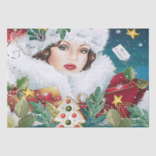 Vintage Beautiful Christmas Woman Decoupage Tissue Paper