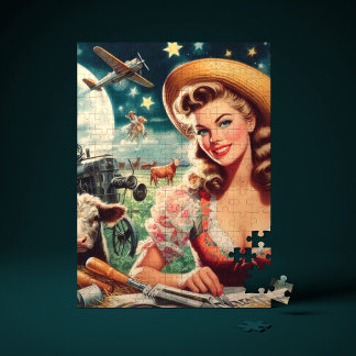 Vintage Beautiful Farm Girl Jigsaw Puzzle