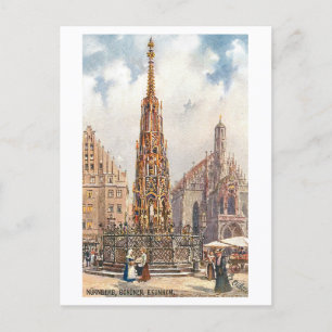 Vintage Beautiful Fountain in Nuremberg, Germany Postcard