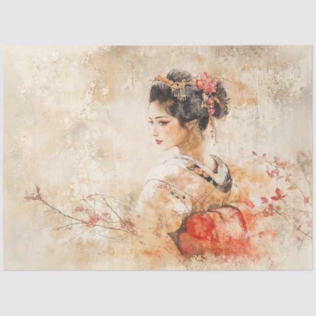 Vintage Beautiful Geisha Tissue Paper (Front)